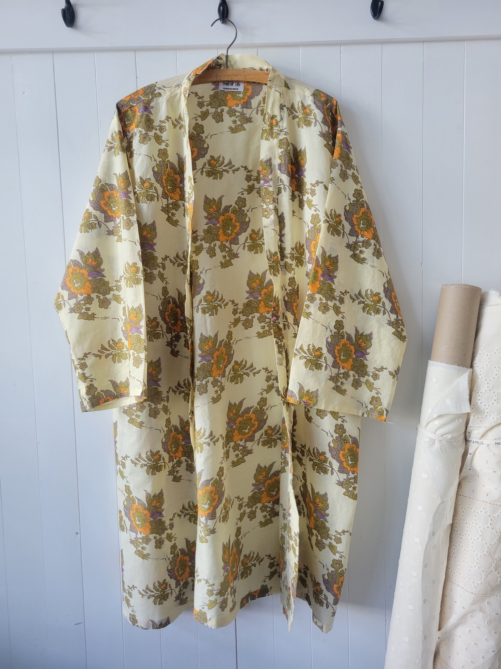 Tree of Life Cream Floral Open-Front Cape with Orange and Olive Accents